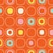 Abstract seamless pattern of rounded squares with random details. Mid-century modern style.