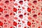 Abstract seamless pattern. Shades of pink images, silhouettes of lips, ladybug, strawberry, flower, heart in background