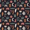 Abstract seamless pattern in trendy collage style. Hand drawn shapes and doodle objects.