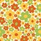 Abstract seamless pattern with vintage groovy daisy flowers