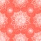 Abstract seamless pattern. White hand drawn round ornament mandala. Trendy coral orange color. Vector texture background