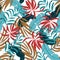 Abstract seamless tropical pattern with colorful plants and leaves. Jungle leaf seamless vector floral pattern background.