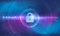 Abstract security technology banner blue purple background concept with line and binary code effects technology, blue background