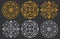Abstract Set of decorative elements, round floral symmetric composition, gold and silver options