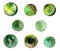 Abstract set elements of watercolor decorative spots green.