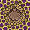 Abstract shifted frames with a moving yellow purple hexagons pattern. Optical illusion background