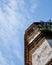 Abstract shot on old abandoned church with flowers on the ledge