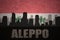 Abstract silhouette of the city with text Aleppo at the vintage syrian flag