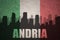 Abstract silhouette of the city with text Andria at the vintage italian flag