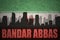 Abstract silhouette of the city with text Bandar Abbas at the vintage iranian flag