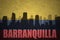 Abstract silhouette of the city with text Barranquilla at the vintage colombian flag