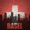 Abstract silhouette of the city with text Basel at the vintage swiss flag