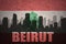 Abstract silhouette of the city with text Beirut at the vintage lebanon flag