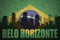 Abstract silhouette of the city with text Belo Horizonte at the vintage brazilian flag