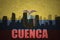 Abstract silhouette of the city with text Cuenca at the vintage ecuadorian flag