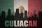 Abstract silhouette of the city with text Culiacan at the vintage mexican flag