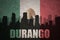 Abstract silhouette of the city with text Durango at the vintage mexican flag