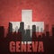 Abstract silhouette of the city with text Geneva at the vintage swiss flag
