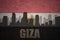 Abstract silhouette of the city with text Giza at the vintage egyptian flag