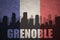 Abstract silhouette of the city with text Grenoble at the vintage french flag