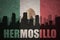 Abstract silhouette of the city with text Hermosillo at the vintage mexican flag