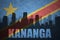 Abstract silhouette of the city with text Kananga at the vintage democratic republic of the congo flag