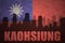 Abstract silhouette of the city with text Kaohsiung at the vintage taiwan flag