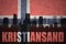 Abstract silhouette of the city with text Kristiansand at the vintage norwegian flag