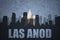 Abstract silhouette of the city with text Las Anod at the vintage somalia flag