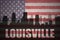 Abstract silhouette of the city with text Louisville at the vintage american flag