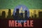 Abstract silhouette of the city with text Mek`ele at the vintage ethiopian flag