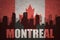 Abstract silhouette of the city with text Montreal at the vintage canadian flag