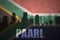 Abstract silhouette of the city with text Paarl at the vintage south africa flag