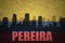 Abstract silhouette of the city with text Pereira at the vintage colombian flag