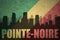 Abstract silhouette of the city with text Pointe-Noire at the vintage congolese flag