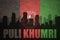 Abstract silhouette of the city with text Puli Khumri at the vintage afghanistan flag