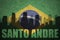 Abstract silhouette of the city with text Santo Andre at the vintage brazilian flag