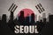 Abstract silhouette of the city with text at Seoul the vintage south korea flag