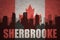 Abstract silhouette of the city with text Sherbrooke at the vintage canadian flag