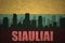 Abstract silhouette of the city with text Siauliai at the vintage lithuanian flag