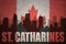 Abstract silhouette of the city with text St. Catharines at the vintage canadian flag