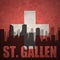 Abstract silhouette of the city with text St. Gallen at the vintage swiss flag