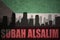 abstract silhouette of the city with text Subah Alsalim at the vintage kuwait flag