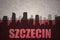 Abstract silhouette of the city with text Szczecin at the vintage polish flag