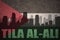 Abstract silhouette of the city with text Tila al-Ali at the vintage jordan flag