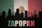 Abstract silhouette of the city with text Zapopan at the vintage mexican flag
