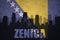 Abstract silhouette of the city with text Zenica at the vintage bosnian flag