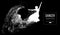 Abstract silhouette of a dencing girl, woman, ballerina on the dark, black background. Ballet and modern dance.