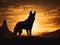 An abstract silhouette of a German Shepherd dog standing by the lake at night. Generative AI