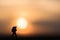 Abstract,silhouette traveler backpacker alone on a sunset background